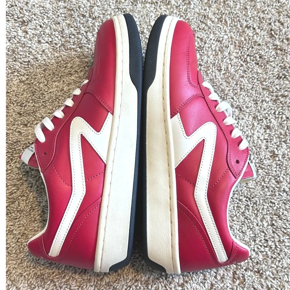 Rag & Bone Retro Court Low Top Sneakers Red Leather White Logo SZ 40